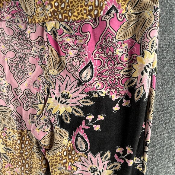 Bohemian Pink Black Paisley Floral Colorful Pants Women Soft Pull On Stretch XL - Picture 15 of 16